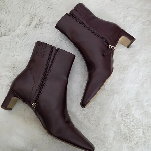 NEW J. Crew Snip Toe Rich Brown Red Ankle Booties 8 - Picture 10 of 11